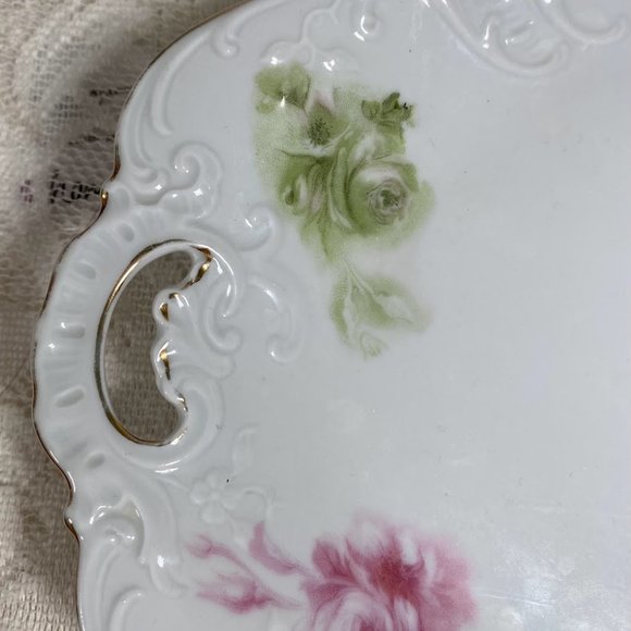 Vintage Hermann Ohme Élyseé Oval Platter- Pink & Green Underglaze Roses On White - Picture 3 of 8